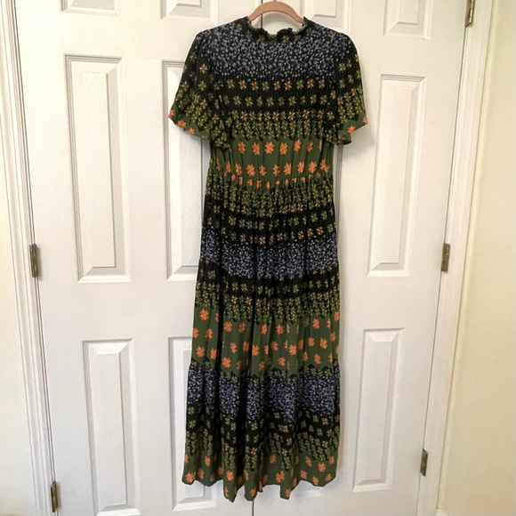 NWT Easel Blue & Green Jewel Tone Floral Patchwork Tiered Long Dress - Picture 4 of 15